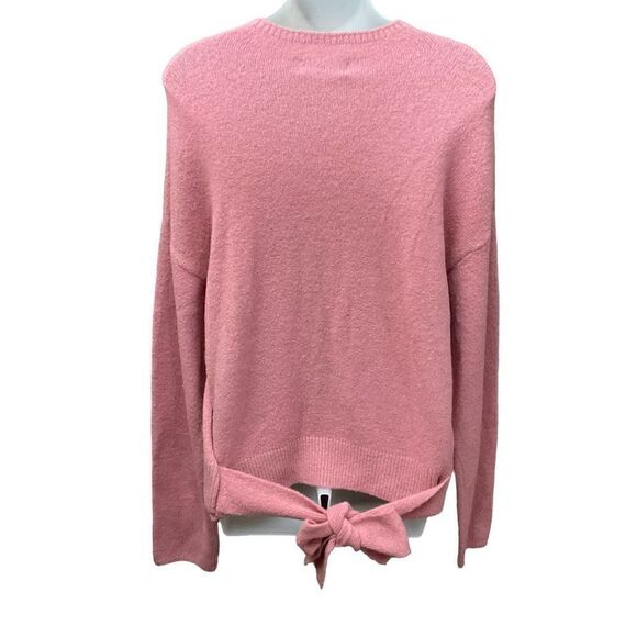 WAYF Sweater Pullover Crew Neck Pink Blush Bow Tie Ribbed Hem Women Size Large - Picture 2 of 11